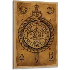 Alchemy Wall Art Wall Decor, Articulated Serpent Alchemy Poster, Mysterious Medieval Art Prints Vintage Esoteric Ancient Illustrations Canvas Poster Wall Art Decor Print Picture Paintings for Living