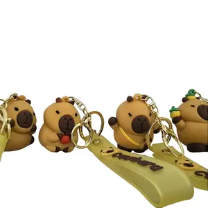 Durable Capybara Keychain, Compact Yellow-Dark Fashion Accessory, Playful Cute Animal Design Hanging Charm for Bags or Keys