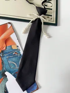 Original Unique Design Bow Tie Decorated Handmade Faux Pearls, Casual Adjustable No-Tie Necktie for Men & Women, Perfect for Parties and Holidays, Adjustable Strap Tie