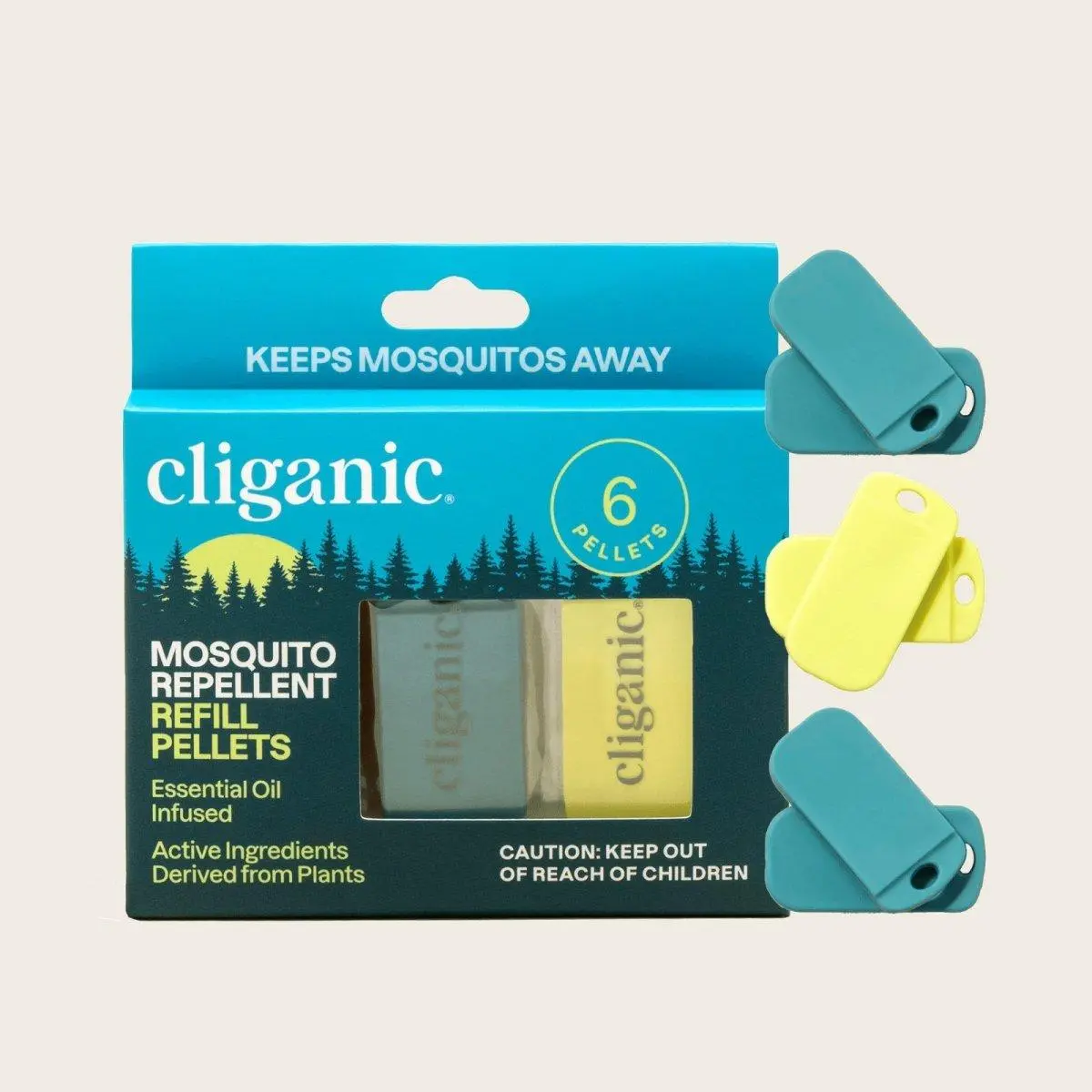 Cliganic Mosquito Repellent Refill Pack (6 Pellets) for Cliganic Wristbands - Natural DEET-Free, Essential Oil Infused