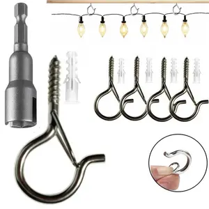 Outdoor String Light Hanging Hooks, Heavy Duty Q-Shaped Metal Hooks with Safety Buckle and Wing Nut Sleeve, Suitable for Ceiling, Wall and Wooden Fence Mounting, Metal Plant Hanging Hooks for Patio and Garden Decor (Silver)
