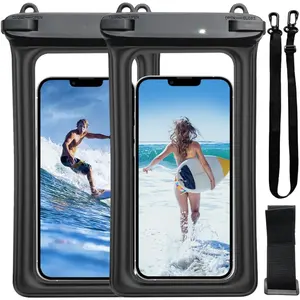2-Pack  Phone Pouch, Universal IPX8 Floating  Case with Adjustable Lanyard for All Phones [Up to 8.3"] Beach, Waterpark & Travel Essentials - Black
