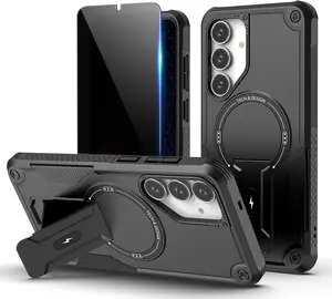 Magnetic for Samsung Galaxy S25 FE Case, with Privacy Tempered Glass Screen Protector , Compatible with MagSafe, Invisible Kickstand, Shockproof Phone Cover, Black