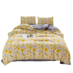 Fresh Simple Four Piece Bedding Set Student Dormitory Skin Friendly Washed Cotton Duvet Cover Bed Sheet Brushed Fabric Breathable Summer