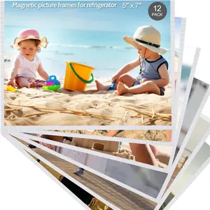 12-Pack 5x7 Magnetic PVC Single Photo Frames, Modern Frames with White Border, Reusable Waterproof Home Decor Display Solution