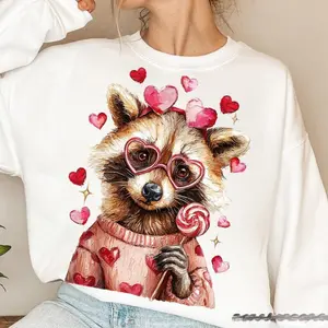 Retro Valentine Raccoon Sweatshirt – Cute Feral Raccoon Heart Crewneck, Vintage Animal Valentine Shirt