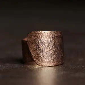 Copper Adjustable Hand Crafted Solid Ring - Hammered Design, Durable and Versatile Accessory for Everyday Wear