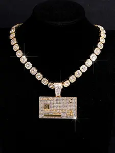 Hip Hop Credit Card Pendant Necklace, Dazzling Rock Sugar Chain Jewelry, Glittering Punk Rapper Accessories, Ideal Gift for Friends, Birthday Gift Jewelry, Streetwear Statement Jewelry, Trendy Fashionable Accessories