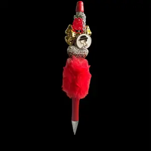 Beaded Pen with Cute Charm Red Feather and Gold Accents for Stylish Writing