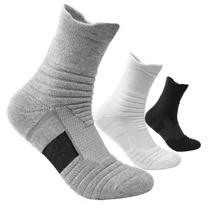Sports socks men's running socks autumn men's socks anti odor thick towel bottom long socks outdoor sports football basketball middle tube gray