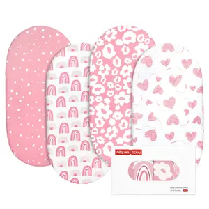 Baby Bassinet Sheets 4 Pack, Breathable Cozy Fitted Mattress Sheet, Elastic Travel Crib, Fashionable Pattern, 32"x16", Safe for Babies
