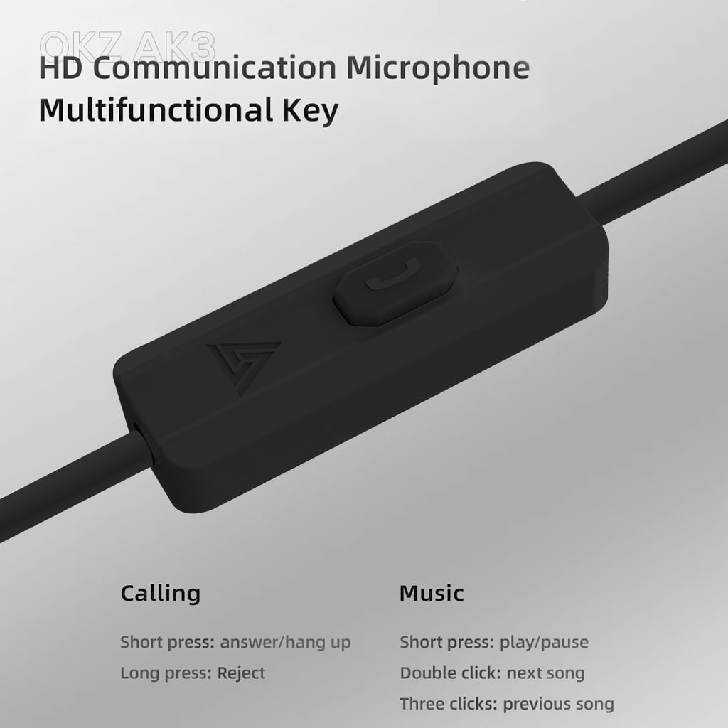 QKZ AK3 Portable Wired In-Ear Earphone, Wired Headphones With Mic, HiFi Subwoofer Noise Cancelling Wired Earphones for Game Sports, 3D Stereo Sound Headphones For Gym & Sports & Game, Headphones 8D Audio, Electronic Audio Earbud in-ear monitor HiFi Heavy