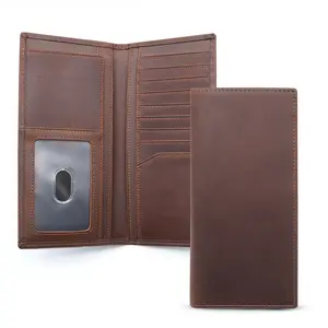 Crazy Horse Leather Bifold Wallet - Handcrafted Western Style Long Wallet for Men & Women with Large Capacity & RFID Protection