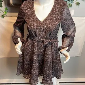 Cupshe Hippie Black Floral Print Chiffon Lanterned Sleeve Dress Size S