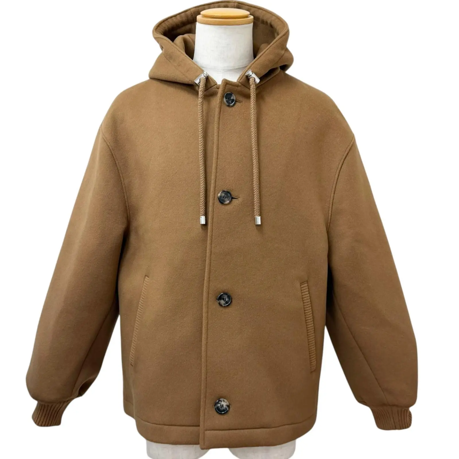 Pre-owned Loewe Calfskin Small Leather Goods Anagram Calf Leather Patch Wool Jacket