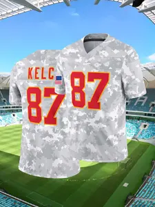 Kansas City 87 American Football Jersey,Letter and Number Embroidered Rugby Jersey, V Neck Pullover, Breathable Loose Fit Short Sleeve Top, Workout Top, Casual Training & Competition Wear, Unisex, All Seasons