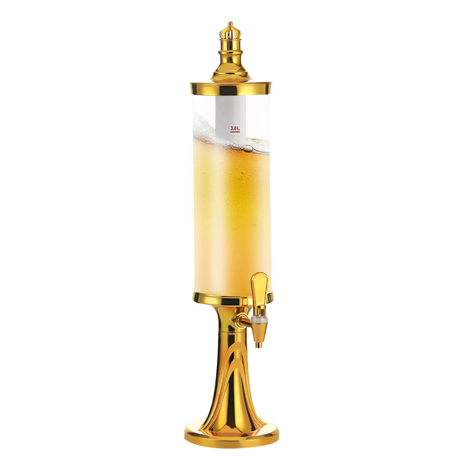 3L LED Beer Tower Dispenser with Color Changing Lights and Ice Column Gold for Party Bar Home Drink Dispenser 102oz Capacity