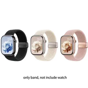 3 Pack Braided Stretchy Band Compatible with Apple Watch Bands 38mm 40mm 41mm 42mm 44mm 45mm 46mm 49mm Women Men, Soft Nylon Solo Loop Magnetic Sport Strap Smartwatch Accessories Wearable for iWatch Series 11 10 9 8 7 6 5 4 3 2 1 SE Ultra