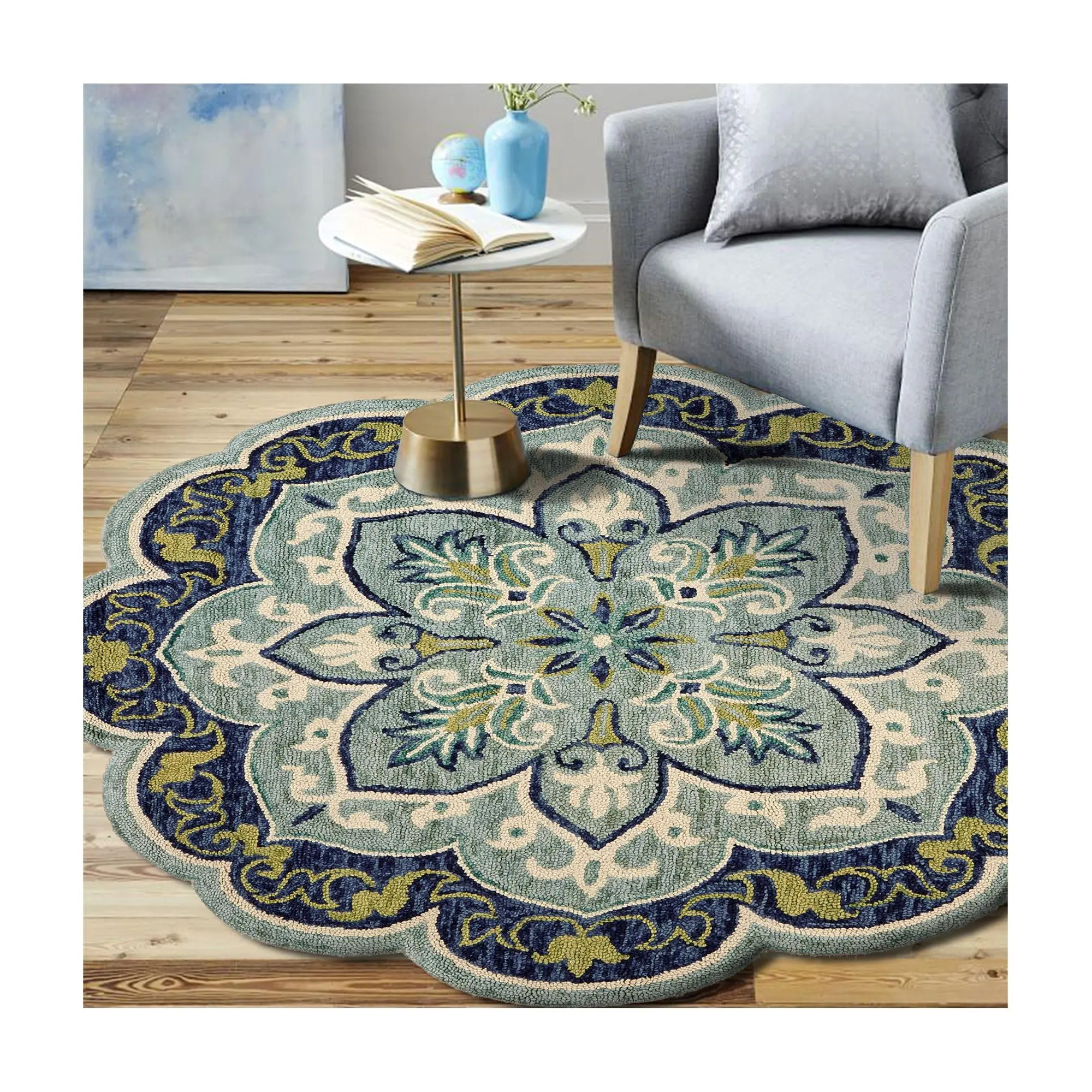 Ox Bay Scalloped Floral Medallion Wool Indoor 6' Round Rug