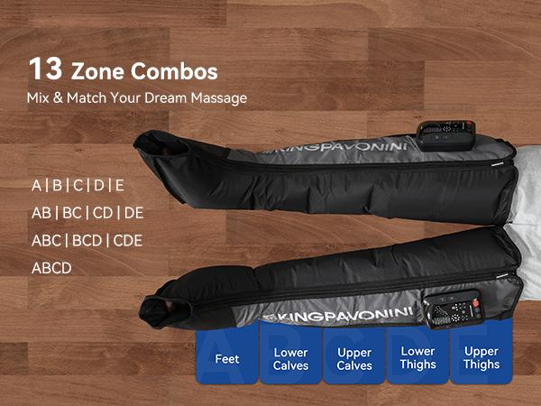 KingPavonini Cordless Leg Compression Massager with 5 Overlapping Chambers & 3 Foot Heat, 4500mAh Leg Massager,19 Modes & 8 Intensities, Recovery Boots for Athletes