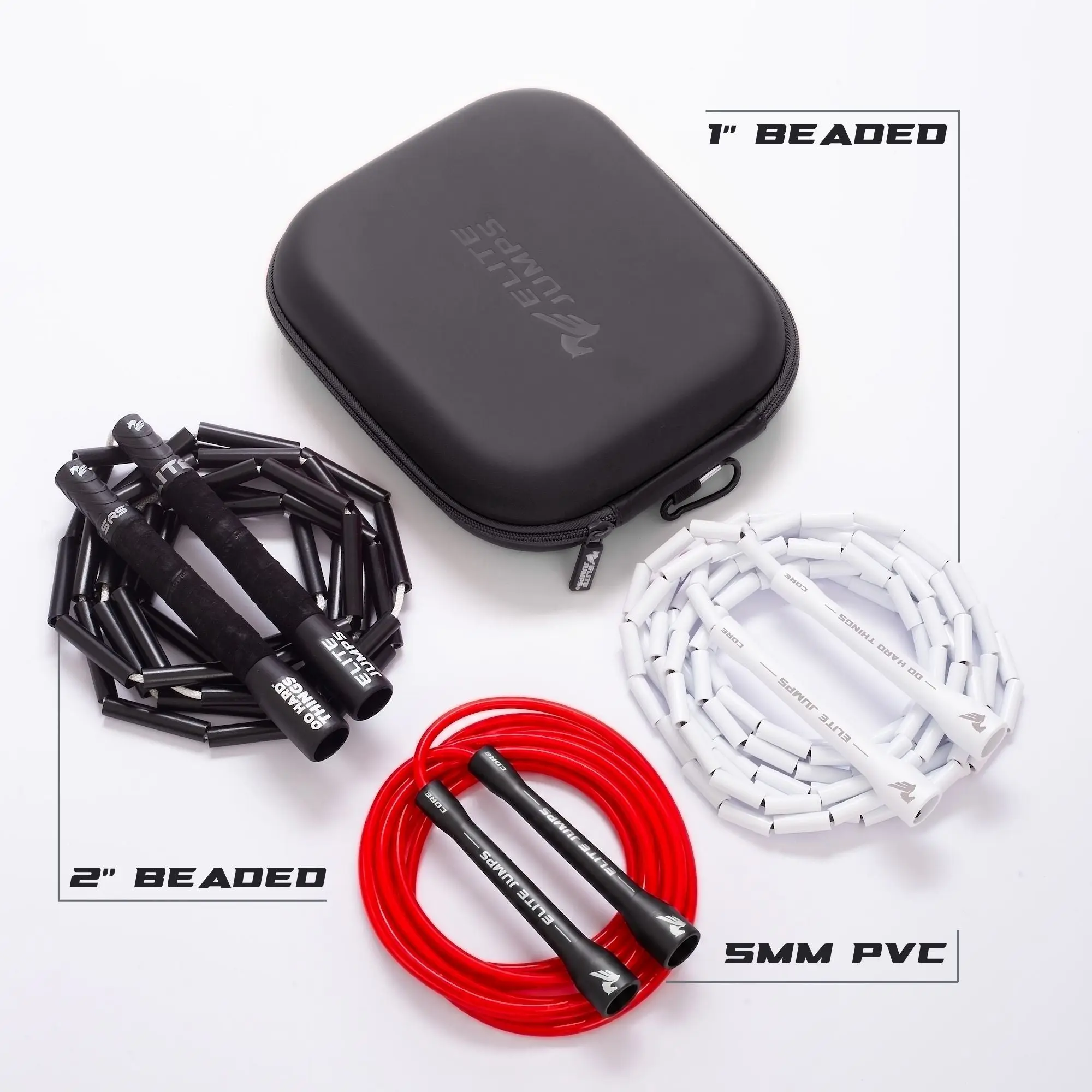 Skipping Ropes Progression Bundle - 3 Weighted Beaded & PVC Jump Rope Set for Beginners to Advanced Users - Includes Carry Case for Fitness Training, Progressive Training