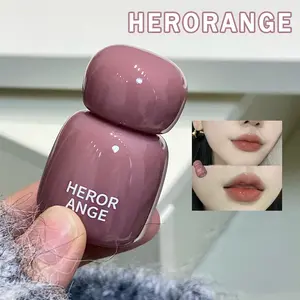HERORANGE single pack 8 colors optional cute glass small jar mirror glass lip glaze waterproof long-lasting water light moisturizing lip gloss refreshing non-sticky liquid lipstick