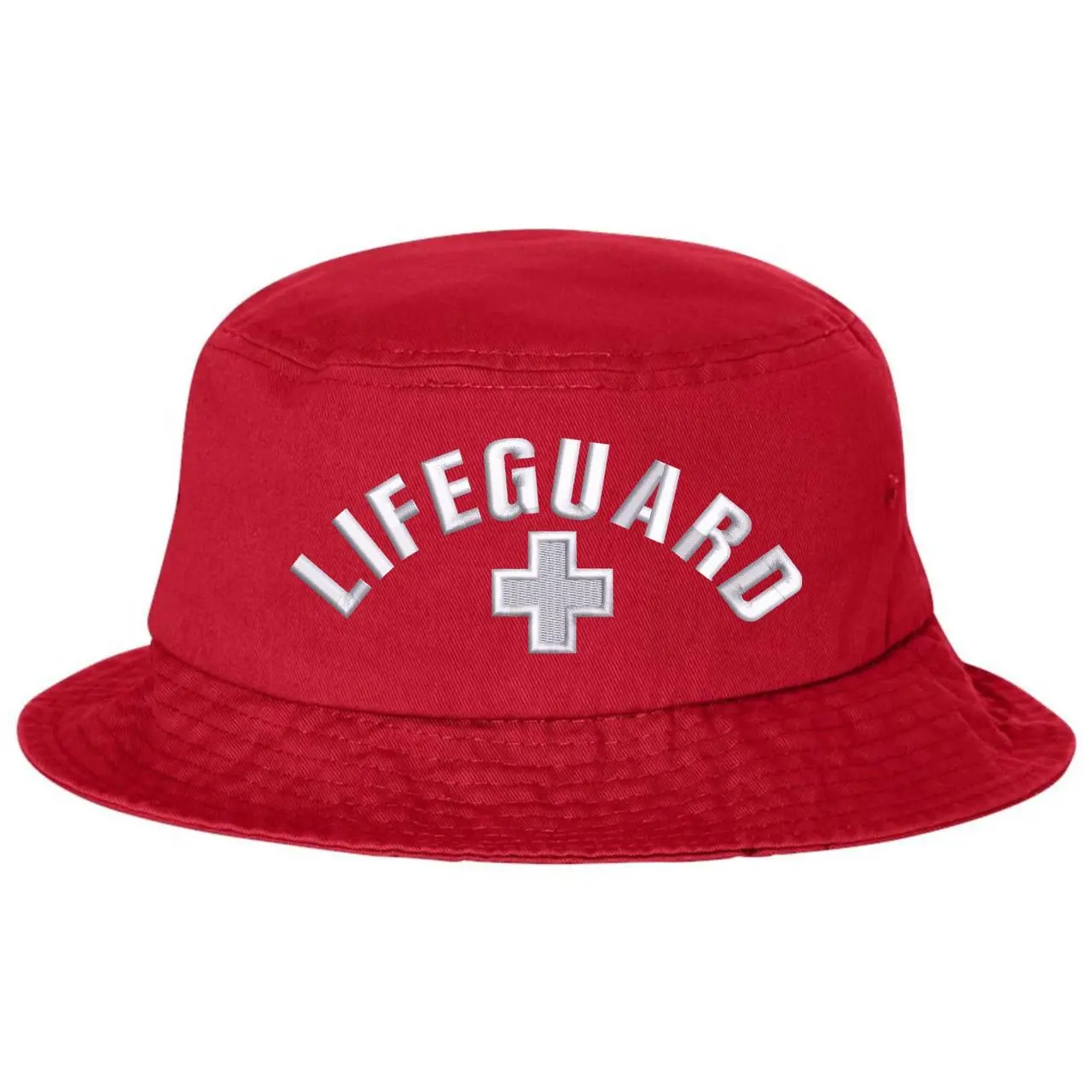 Red Lifeguard Bucket Hat - Unisex Sun Protection Embroidered Logo Uniform Safety Cap, Lifeguard Graphic Style, Oversized UV Protection Headwear for Adults, Lifeguard Graphic Hats, Oversized Uv Hats
