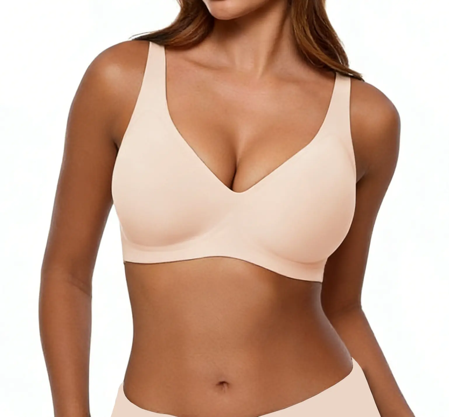 Women’s comfortable wireless jelly bra, T-shirt bra, plus size bra, soft support, seamless no-show bra, deep V daily bra
