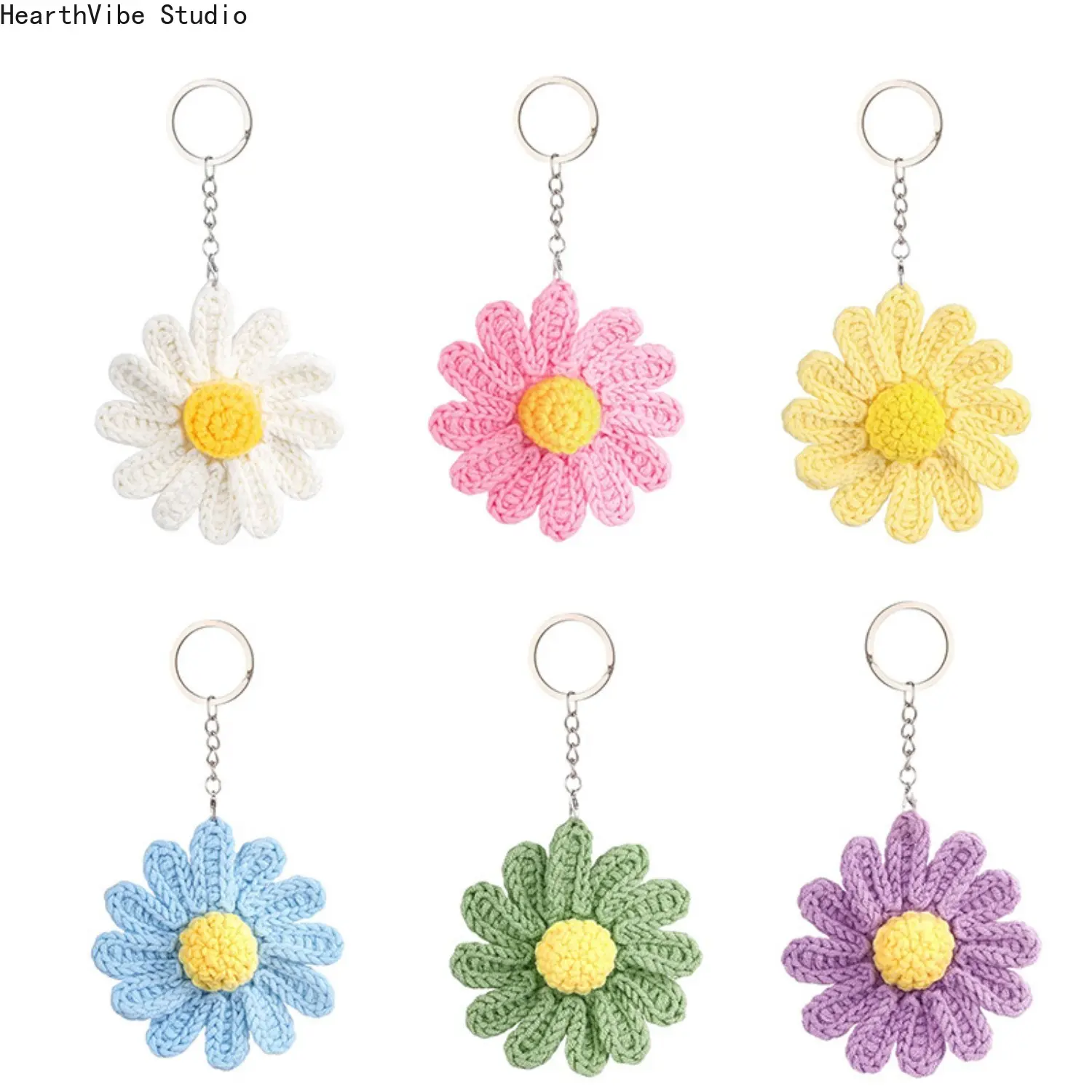 Hand-Crocheted Colorful Daisy Keychain - Woolen Flower Charm, Mini Gifts, Teen Girl Gifts, Funky Unique Accessories, Purse Stuffers, Girly Purse Stuffers for Bags, Cars (Sports & Outdoor Camping & Hiking Hammocks Accessory)