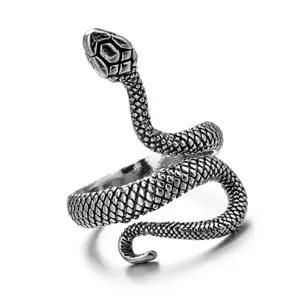 Simple and creative retro snake ring, open and wrapped king cobra ring, trendy and cool design, men's and women's accessories