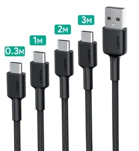 AUKEY CB-CMD39 USB 2.0 A to Type-C/M Cable 0.3m 1m 2m 3m Black Braided Four Mixed Fast Charging Charger for Cellphone Device