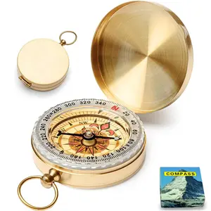 Classic Pocket Style Copper Clamshell Compass, 1 Count Survival Gear Compass, Waterproof Luminous Compass Camping Tools Camping Equipment Camping Supplies for Hiking Camping Hunting Climbing