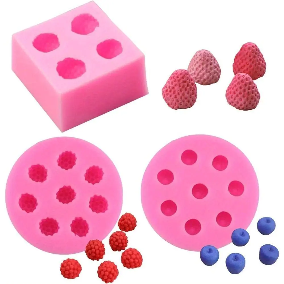 Set of 3 Mini Silicone Molds for Strawberries, Raspberries, And Blueberries, Suitable for Fondant, Soap, Candles, Wax Melts, And Chocolate Candies, Perfect for Decorating Cakes And Cupcakes