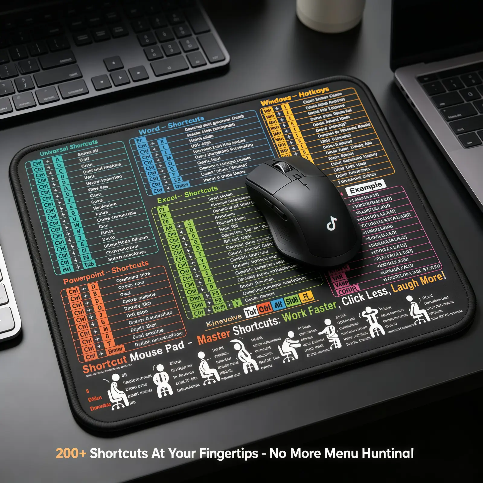 11.8x9.8" Shortcut Mouse Pad - Excel/Word/PPT/Windows Shortcuts - Non-Slip Desk Mat for Productivity