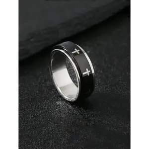 1piece Rotary Anxiety Ring Cross Pattern Stainless Steel Simple Personality Men's Ring Suitable For Everyday Wear