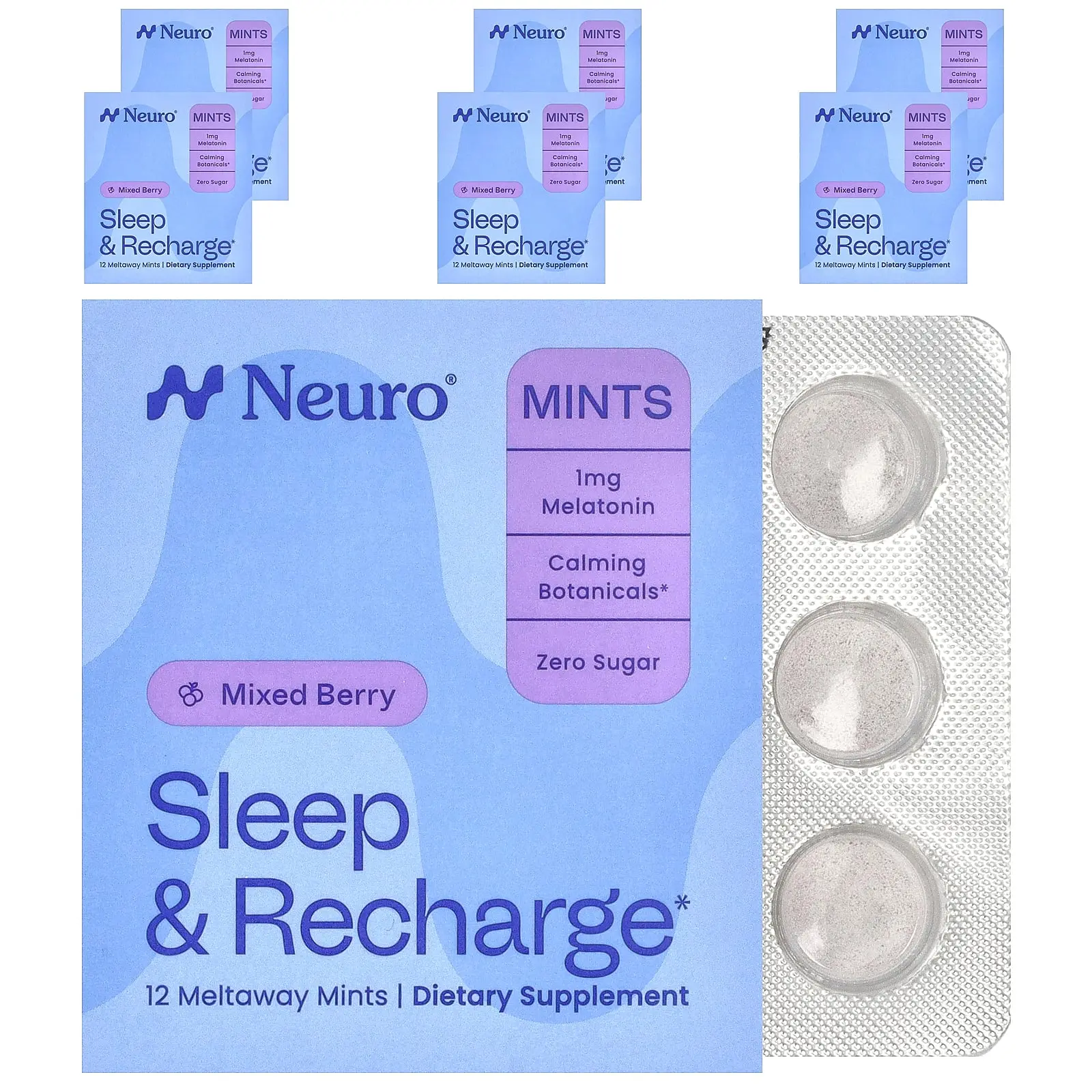 NeuroGum Neuro®Mints, Sleep & Recharge, Mixed Berry, 6 Packs, 12 Pieces Each