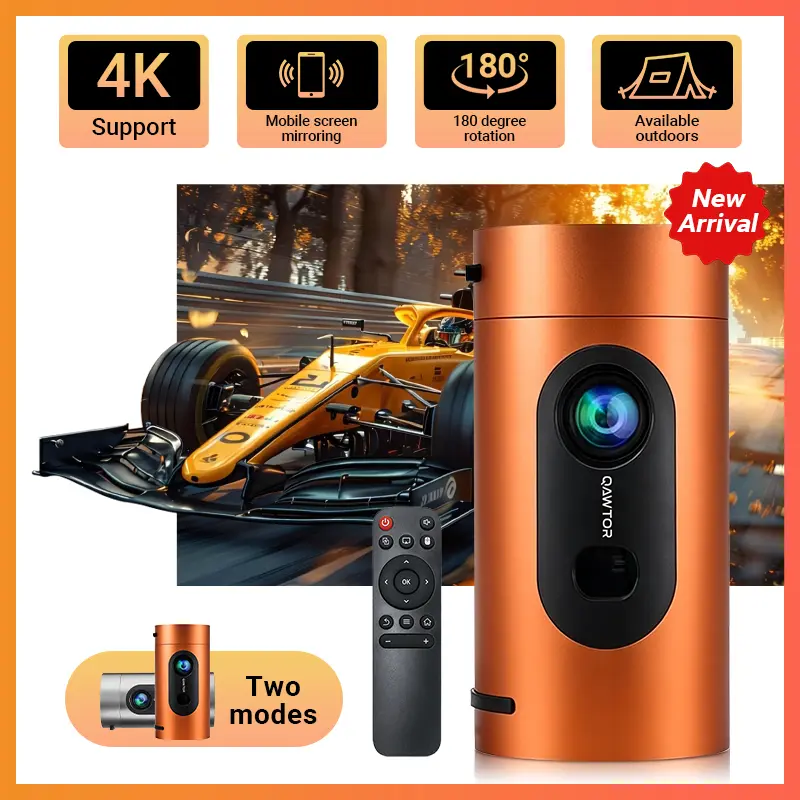 Mini Projector Portable Smart Projector with ANSI Auto-Focus BT Audio for Outdoor Home Theater 4K Support 180° Rotation