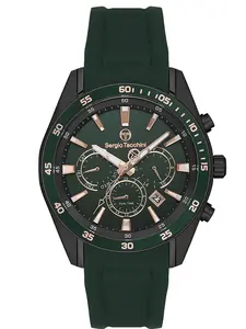 Sergio Tacchini Coast Life Mens Silicon Strap Watch - for Men with Stainless Steel Waterproof Quartz GMT Wrist Watch 45MM Green/Black portuguesa watch