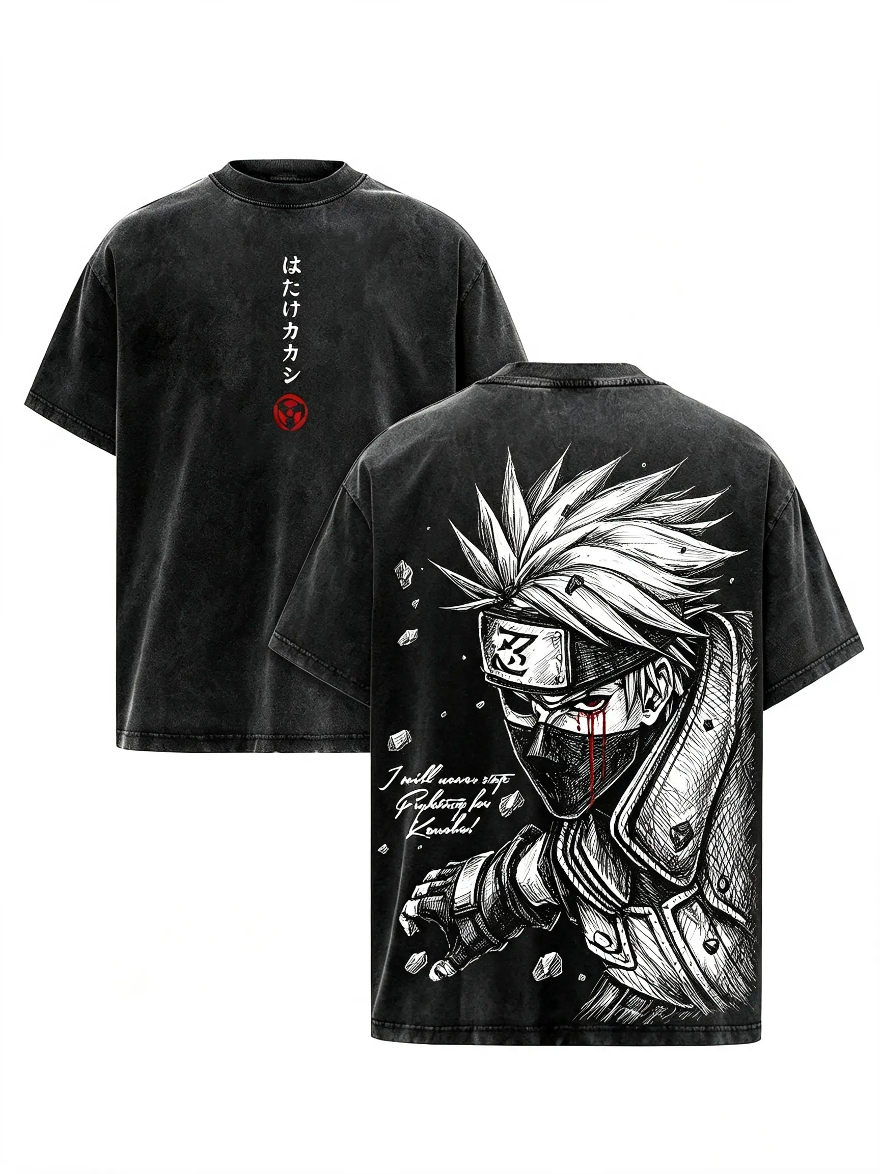 Kakashi Hatake Vintage Washed Graphic T-Shirt, Heavy Cotton Oversized Naruto Anime Tee. Copy Ninja Double Printed Y2K Retro Streetwear for Men and Women,funny meme tee，crewneck graphic tee，oversized t-shirt，crewneck tee，short sleeve，gift shirt ，