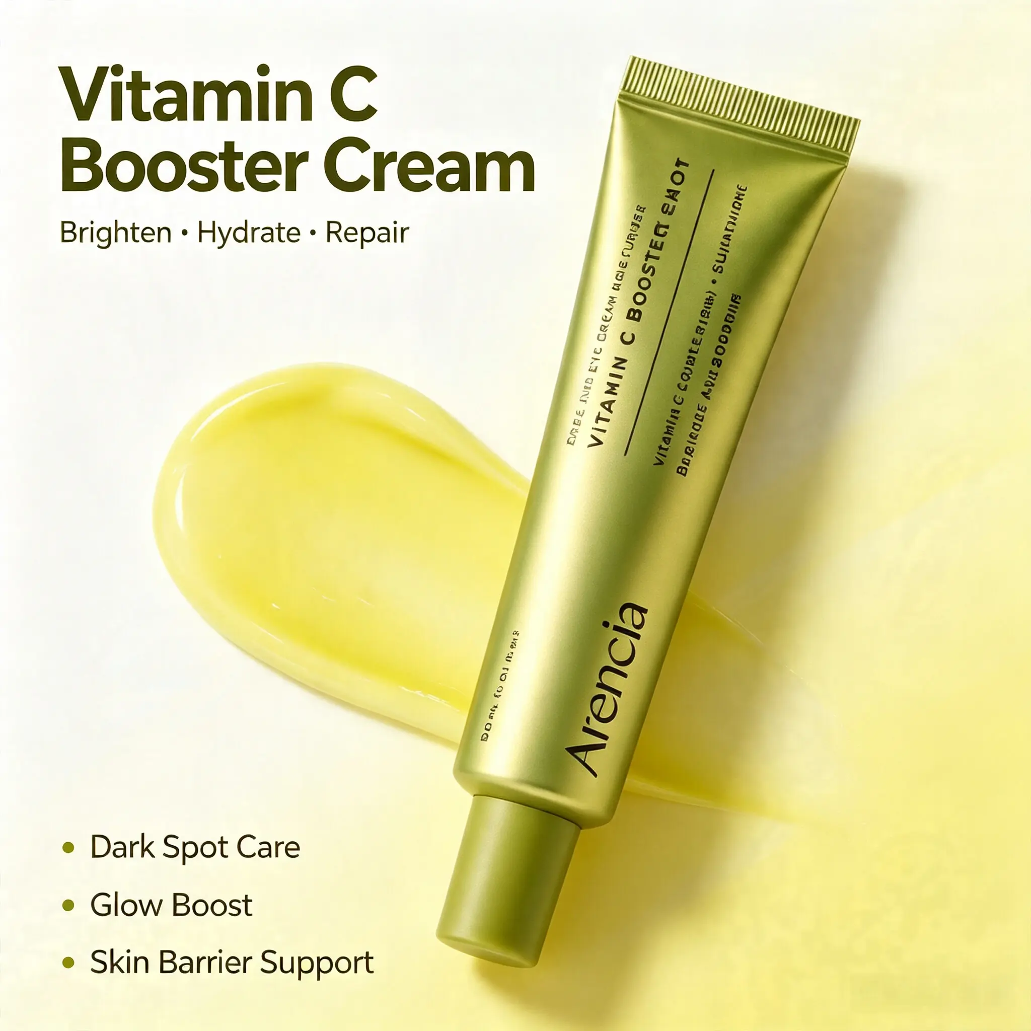 Arencia Vitamin C Booster Shot Cream, Glutathione & Panthenol Brightening Moisturizer for Dark Spots Hyperpigmentation, Fine Lines & Dull Skin, Barrier Repair Face Eye Dual Use Korean Skincare 30ml