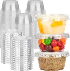 100 Sets Disposable Plastic Jello Shot Cups with Lids - 2 oz Clear Portion Cups & Containers for Business, Meal Prep, Salad Dressing