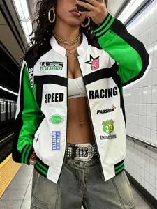 Women's Racing Jacket, Casual, Pilot Design, Y2K Colorblock, Classic Streetwear, Long Sleeve, Fitted, Fall & Winter Fashion