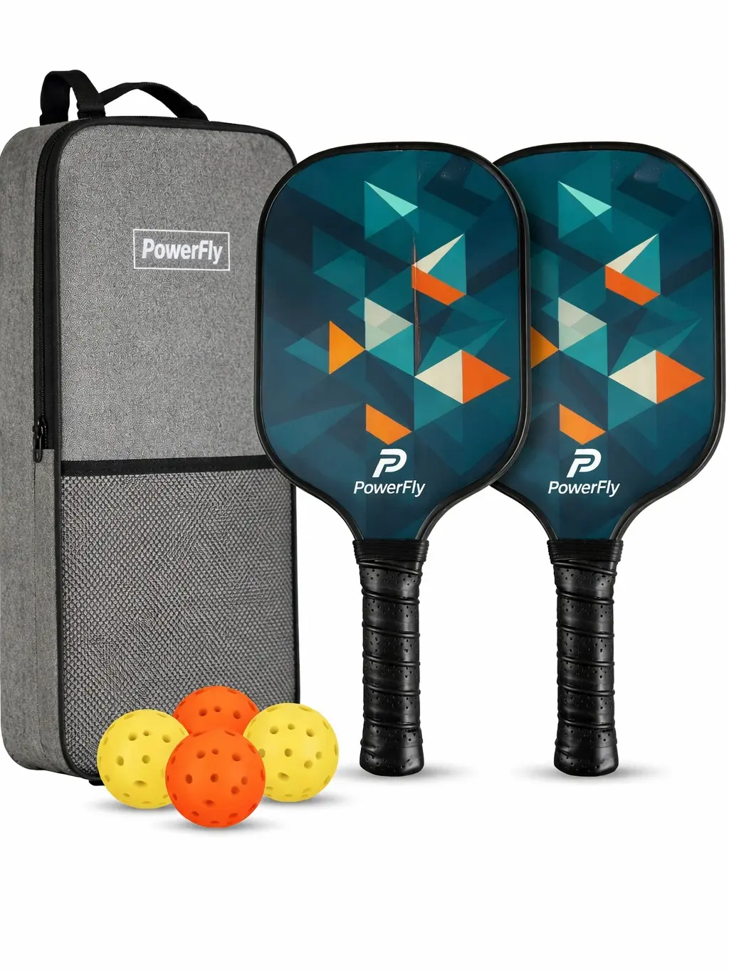 PowerFly Pickleball Paddles Set of 2, Fiberglass Surface Pickleball Set with 2 Pickleball Rackets,4 Pickleball Balls,1 Portable Carry Bag, Pickle Racket Set ​for Men Women (Arctic Teal)