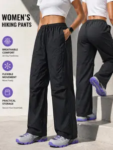 Women's Soft Shell Hiking Cargo Pants, Fashion Outdoor Long Pants, Elastic Drawstring Waist, Multiple Zip Pockets, Adjustable Ankle, Lightweight