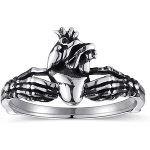 Skull Claddagh Heart Rings Silver Statement Rings Stackable Ring for Women Girls Native Heart Model Rings Size 5-9