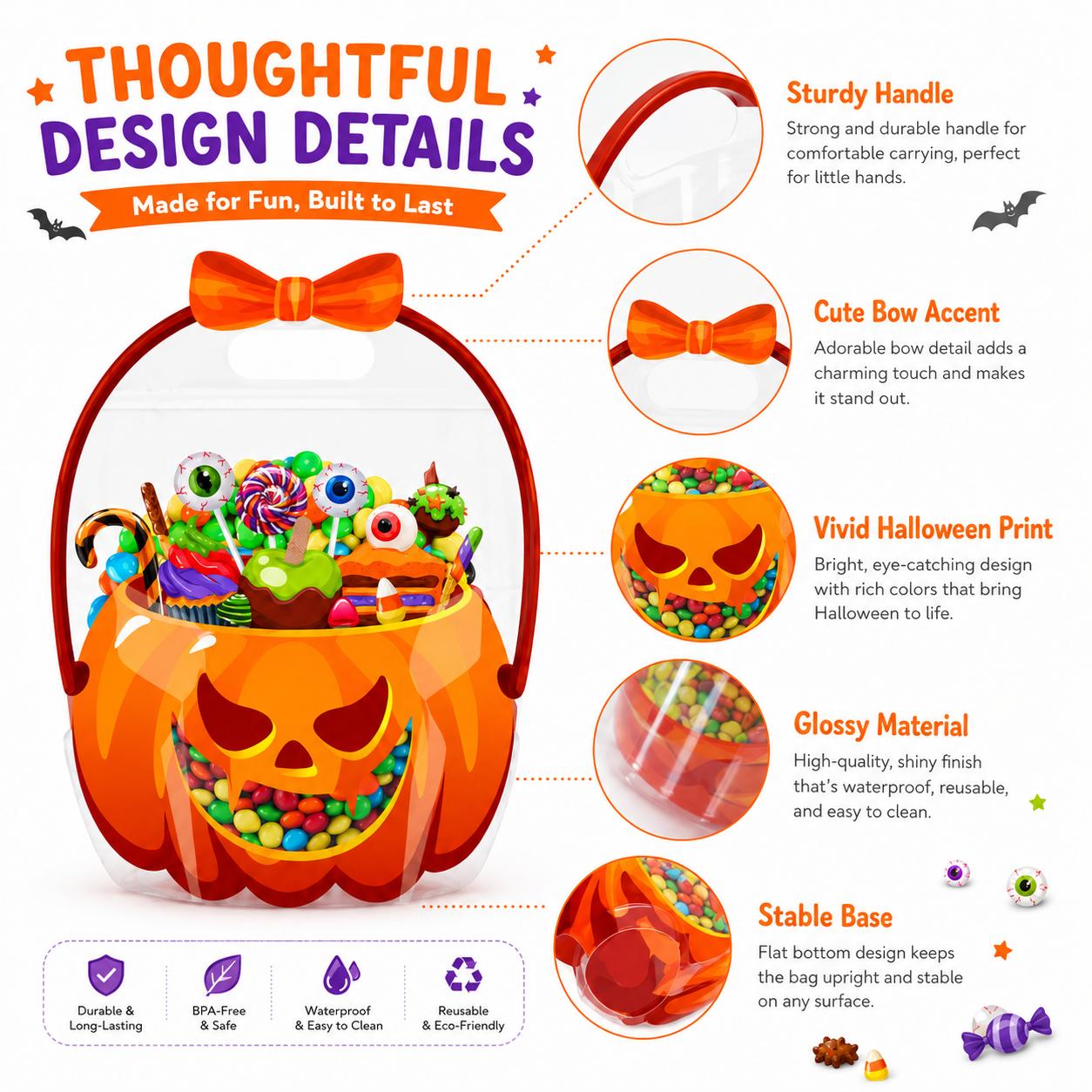 Pumpkin-Shape Transparent Holiday Gift Bags, One Size PE Bags for Festive Indoor Recreation Celebrations