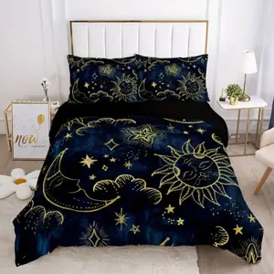 3-Piece Set Mystical Stars Sun Moon High-Definition Digital Print Bedding, Comfortable & Stylish Design, Perfect Gift Idea