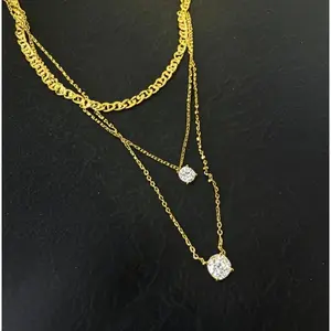 Layered Gold Moissanite Pendant Necklace – Dual Stone Sparkle