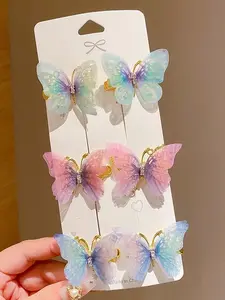 Colorful Gradient Butterfly Hair Clips Set, Super Cute Clips, 10 Pieces with 2 Freebies, Cute Vintage Chiffon Wings, Sweet Elegant Women's Accessories