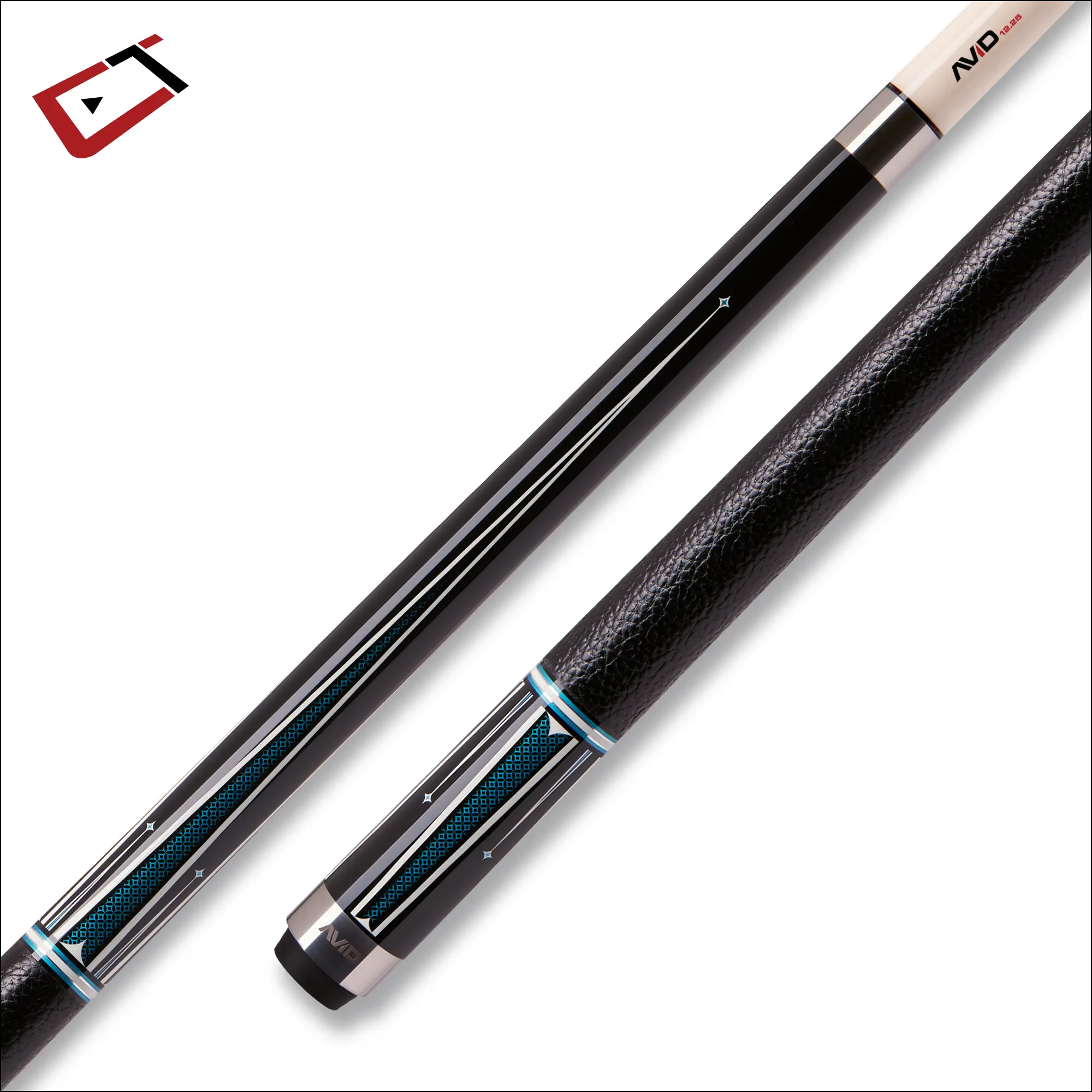 Cuetec AVID Opt-X Pool Cue, Teal Points with Diamond and Silver Accents, Leather-Tec Wrap, 12.75mm Super Straight AVID LD Shaft, Cues, Diamond Accents